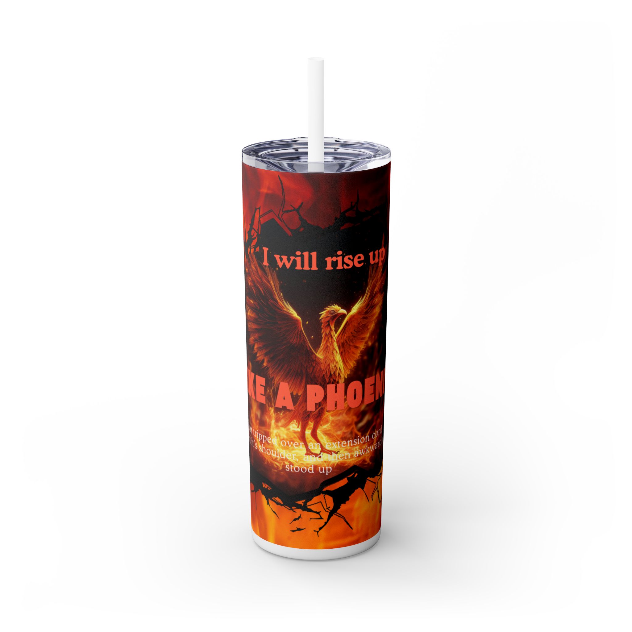 Fiery Phoenix Skinny Tumbler | Inspirational Drinkware, 20oz Travel Mug, Motivational Gift, Coffee Cup, Unique Water Bottle