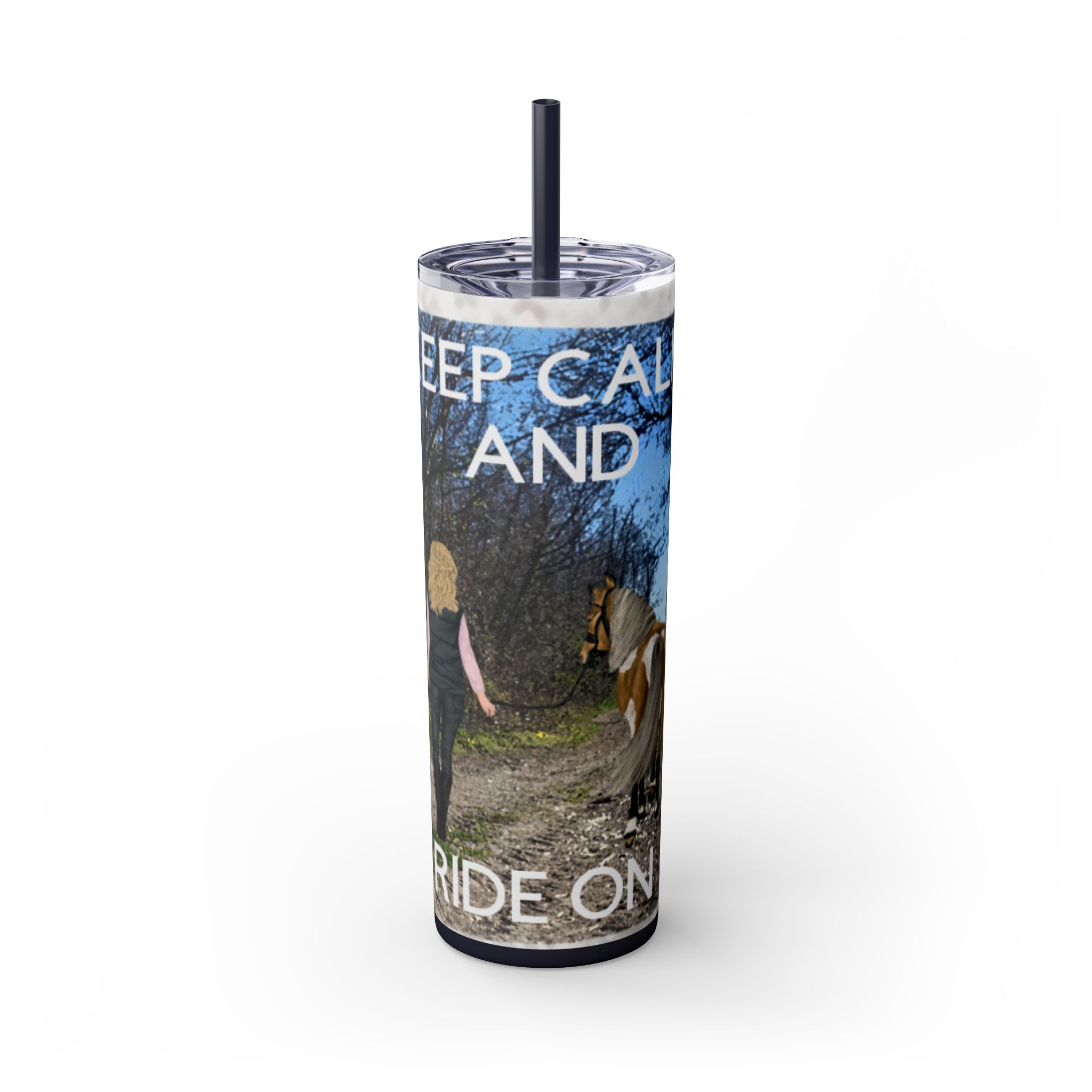 Equestrian Skinny Tumbler, Motivational Horse Riding Travel Mug, Keep Calm, Gifts for Horse Lovers, Personalized Drinkware - Image 19