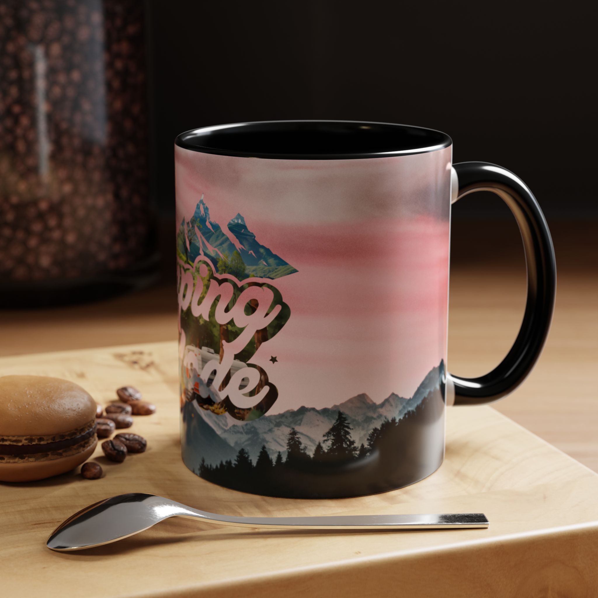 Camping Mode Coffee Mug — Pink Mountain Scenic Accent Mug (11/15oz)
