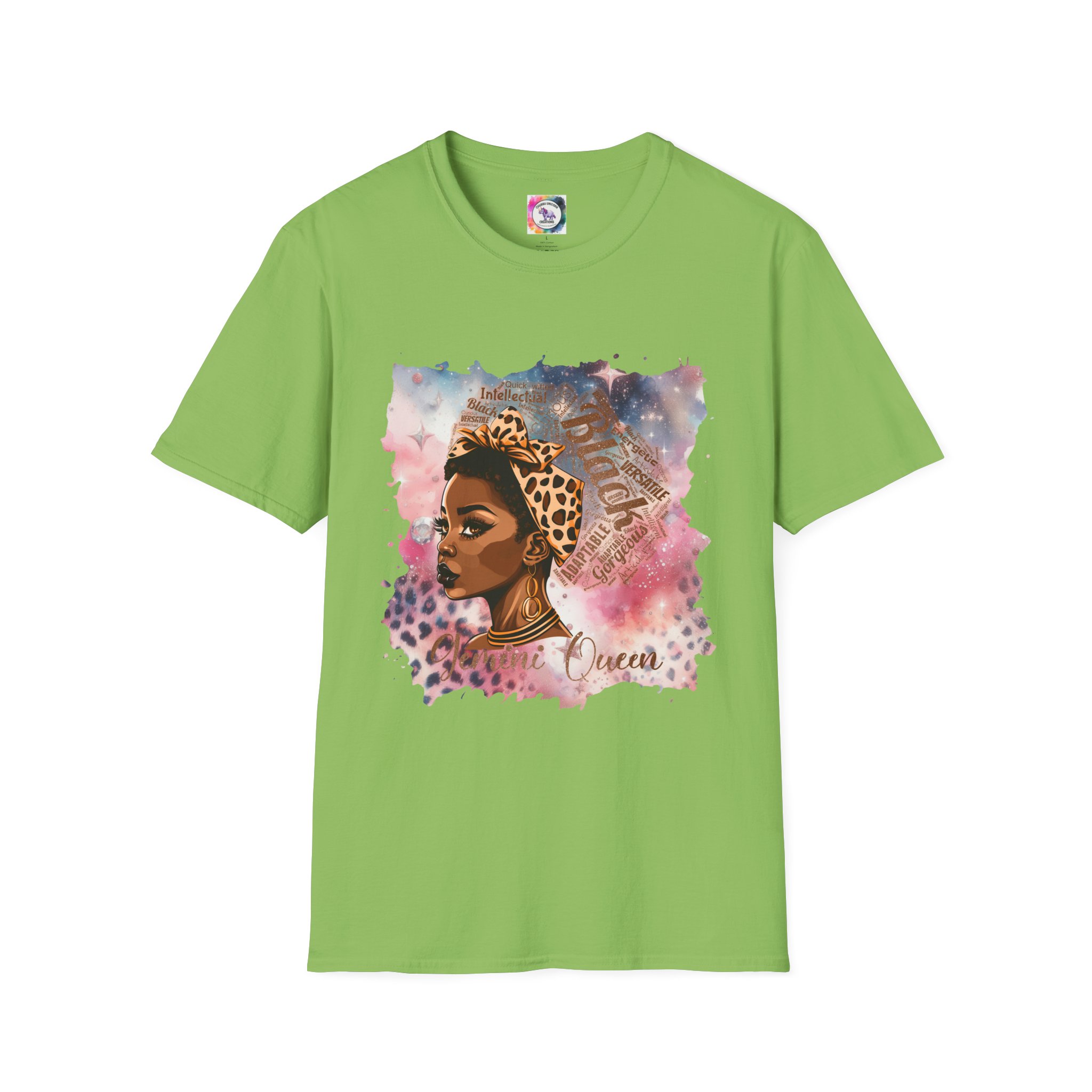 Gemini Queen Afro Chic T-Shirt — Black Queen Graphic Tee with Leopard Headwrap - Image 34