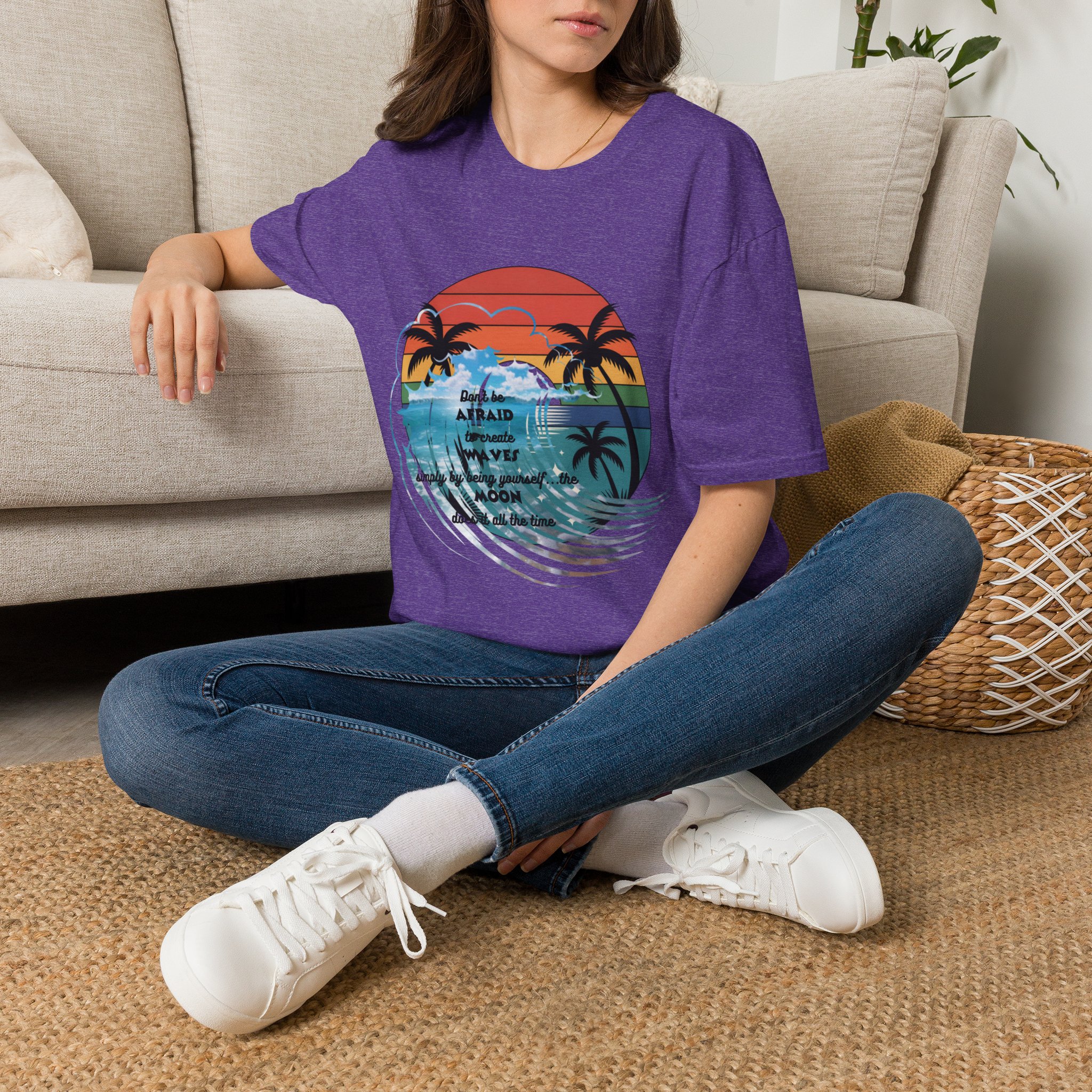 T-Shirt — Retro Sunset Palm Beach Tee with "Don't Be Afraid" Beach Quote - Image 38
