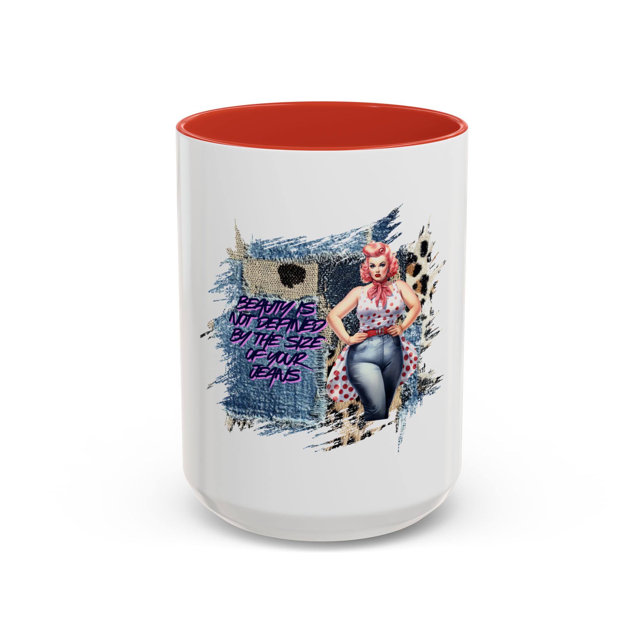Vintage Pin-Up Coffee Mug — "Beauty is Not Defined by the Size of Your Jeans" Accent Mug - Image 29