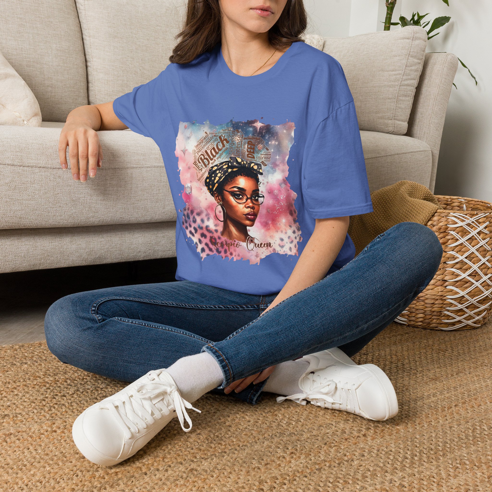 T-Shirt — 'Black Scorpio Queen' Afrocentric Watercolor Portrait Tee - Image 55