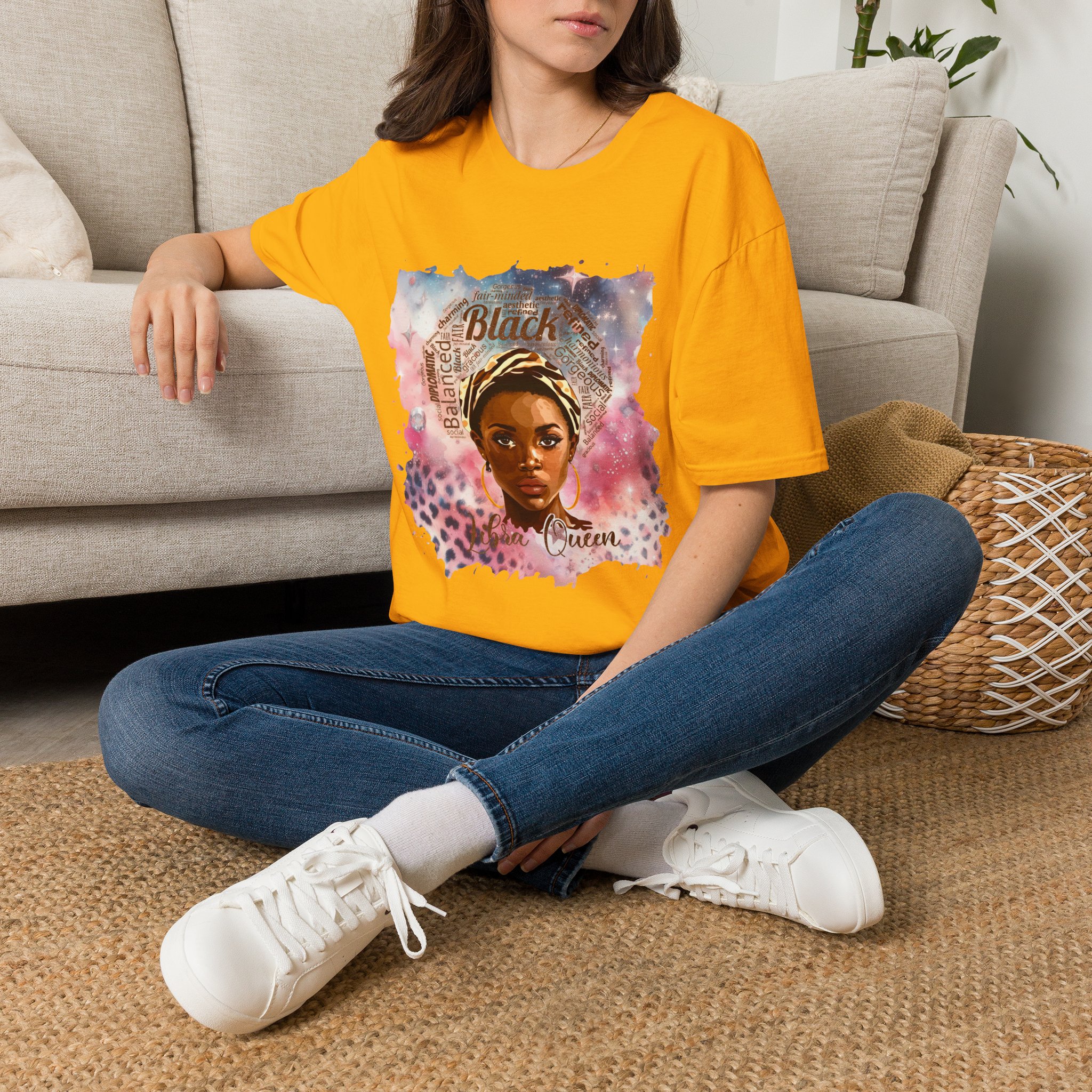 T-Shirt — Black Libra Queen Portrait Tee (Afrocentric Art, Empowerment) - Image 30