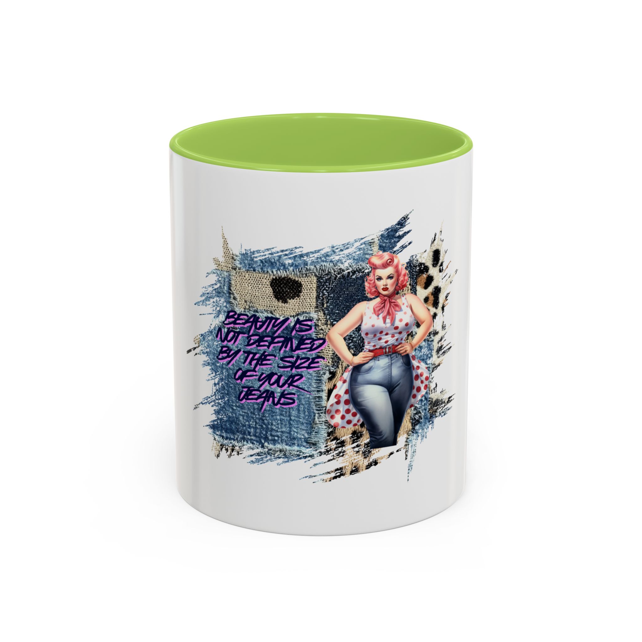 Vintage Pin-Up Coffee Mug — "Beauty is Not Defined by the Size of Your Jeans" Accent Mug - Image 57