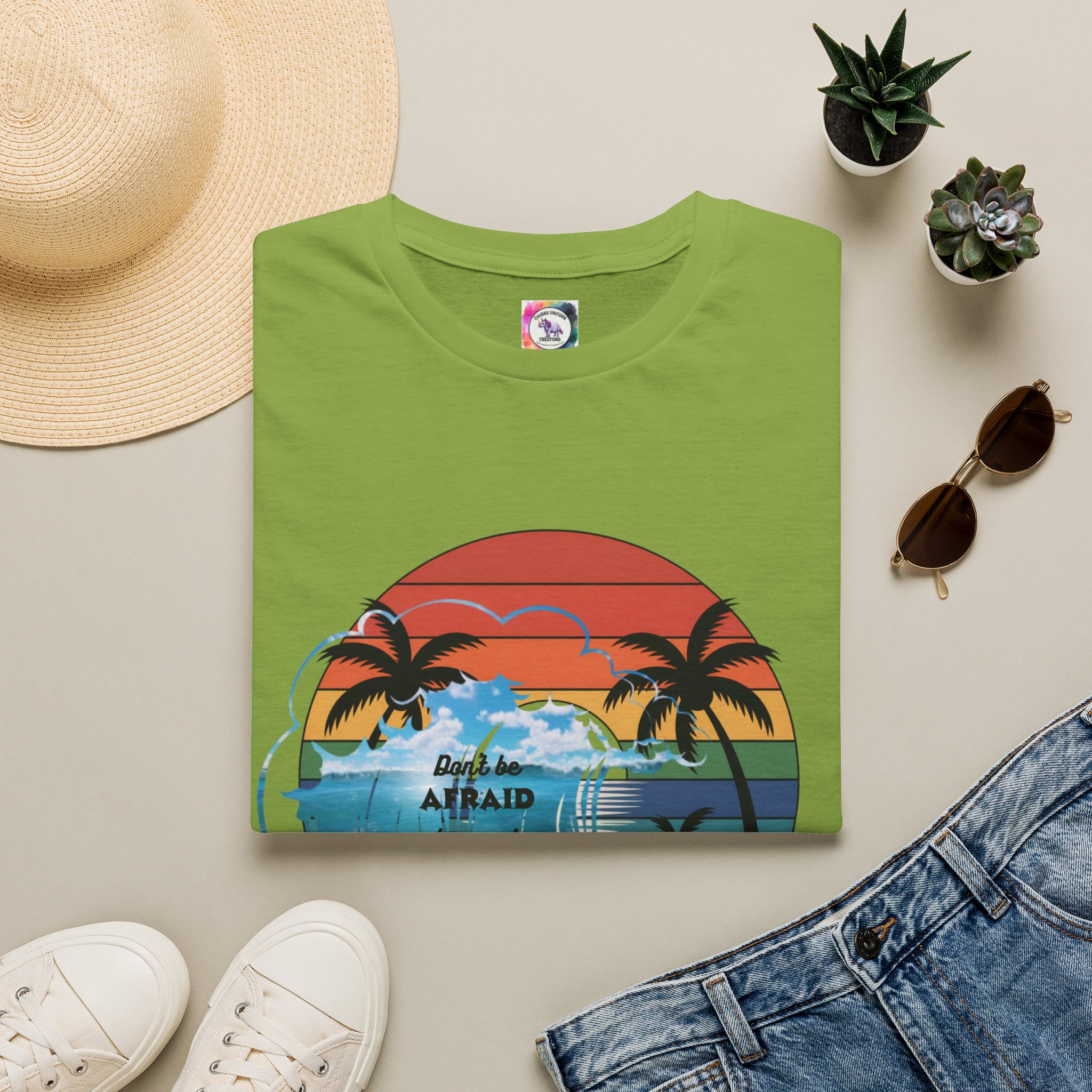 T-Shirt — Retro Sunset Palm Beach Tee with "Don't Be Afraid" Beach Quote - Image 29
