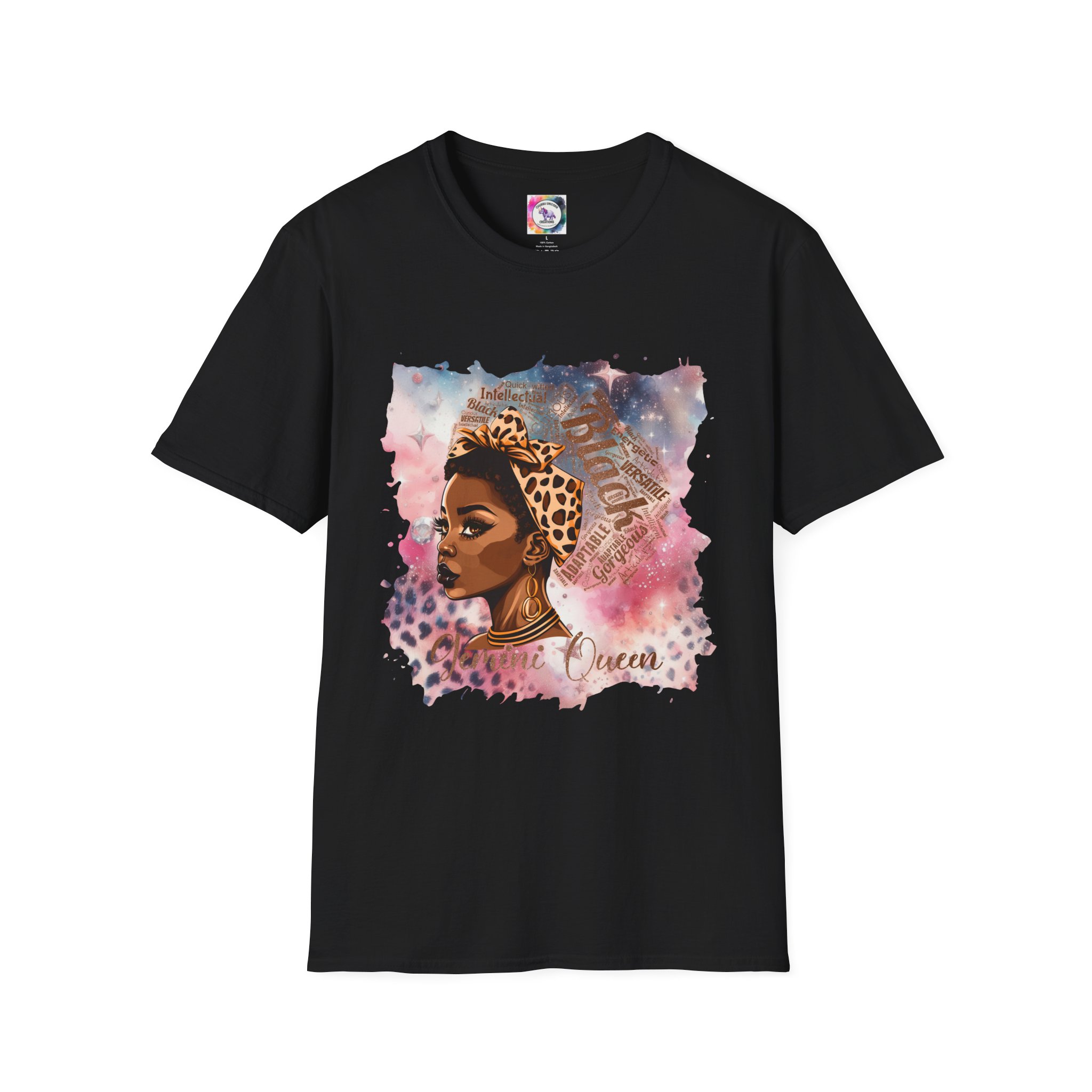 Gemini Queen Afro Chic T-Shirt — Black Queen Graphic Tee with Leopard Headwrap - Image 14