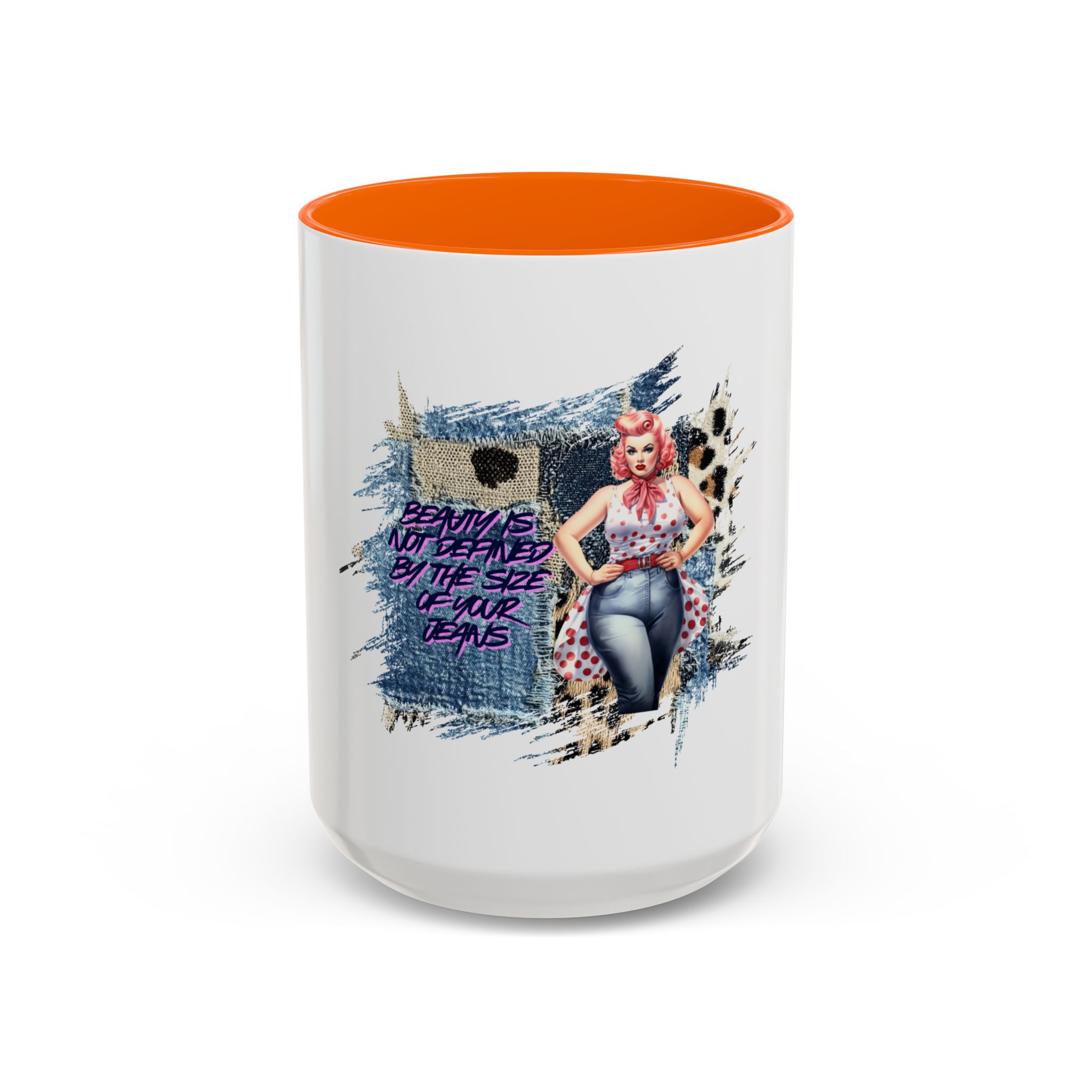 Vintage Pin-Up Coffee Mug — "Beauty is Not Defined by the Size of Your Jeans" Accent Mug - Image 49