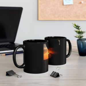 African Sunset Mug — Black Ceramic Coffee Cup with African savannah Silhouette