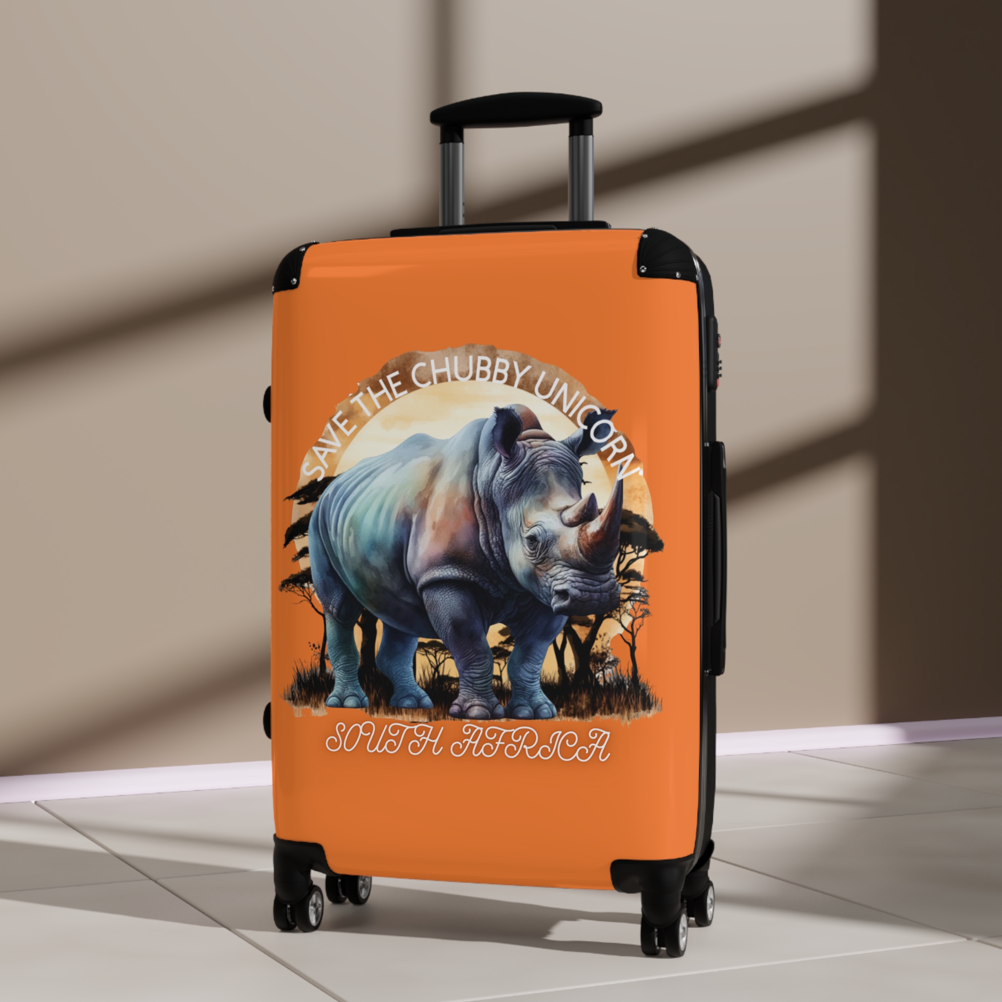 Rhino Art Suitcase, Travel Luggage for Animal Lovers, Cute Carry-On for Kids & Adults, Save the Chubby Unicorn, Eco-Friendly Travel Gear - Image 8