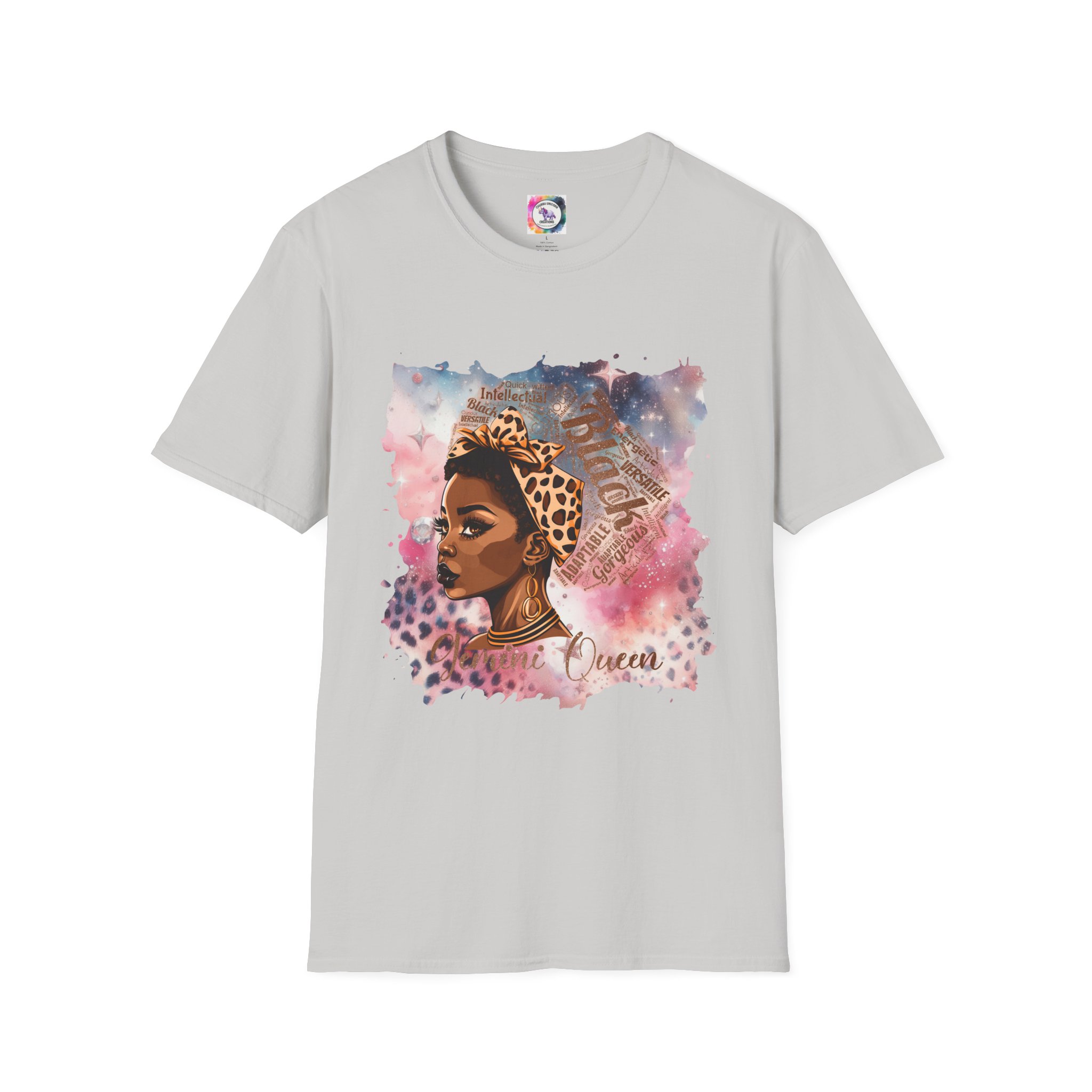 Gemini Queen Afro Chic T-Shirt — Black Queen Graphic Tee with Leopard Headwrap - Image 22