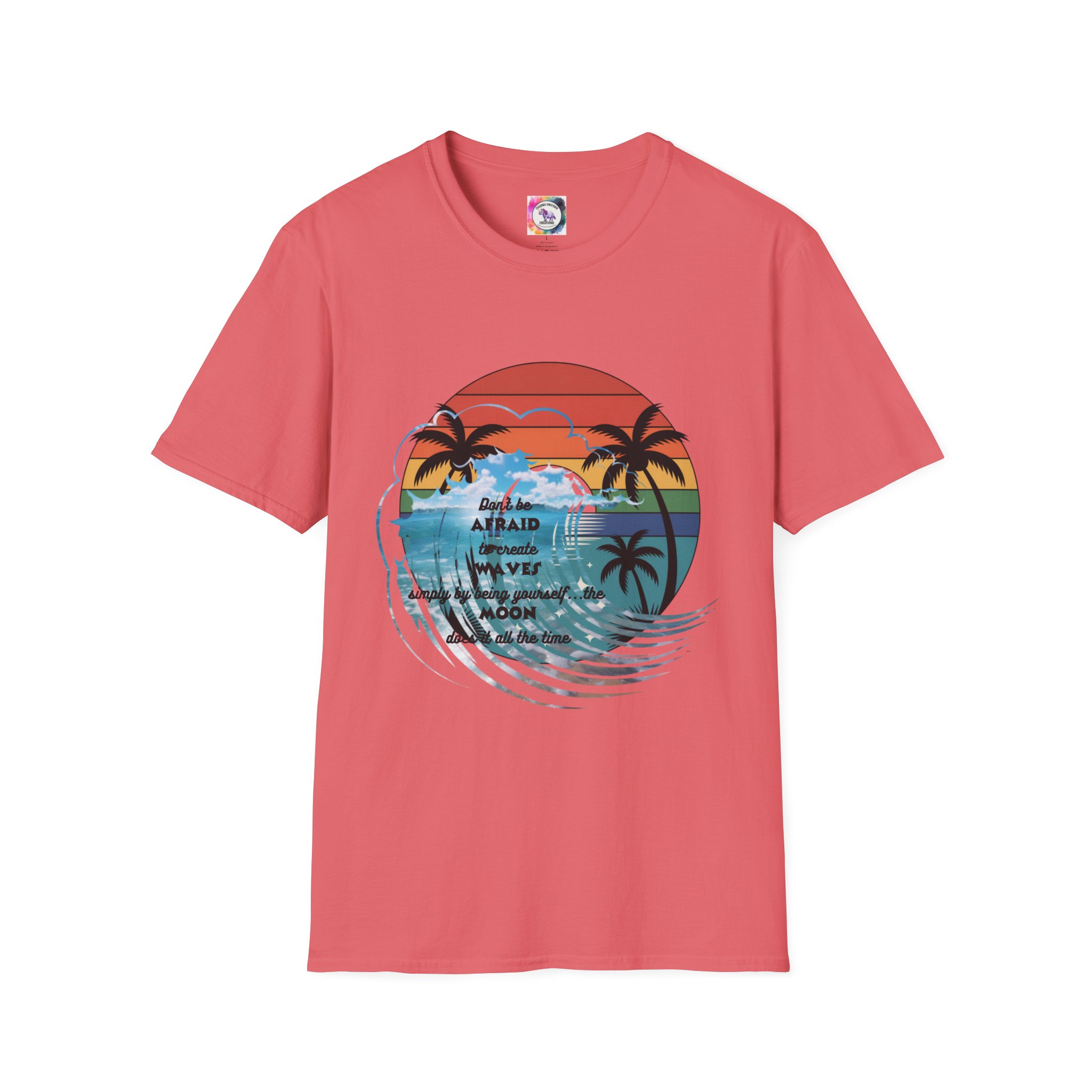 T-Shirt — Retro Sunset Palm Beach Tee with "Don't Be Afraid" Beach Quote - Image 7