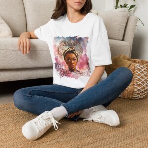 T-Shirt — Black Libra Queen Portrait Tee (Afrocentric Art, Empowerment)