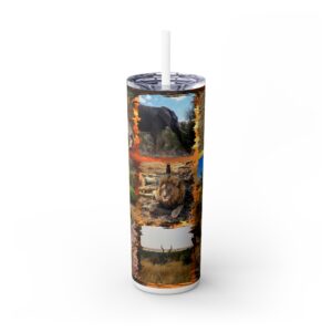 20oz Skinny Tumbler — Safari Wildlife Photo Collage with Straw