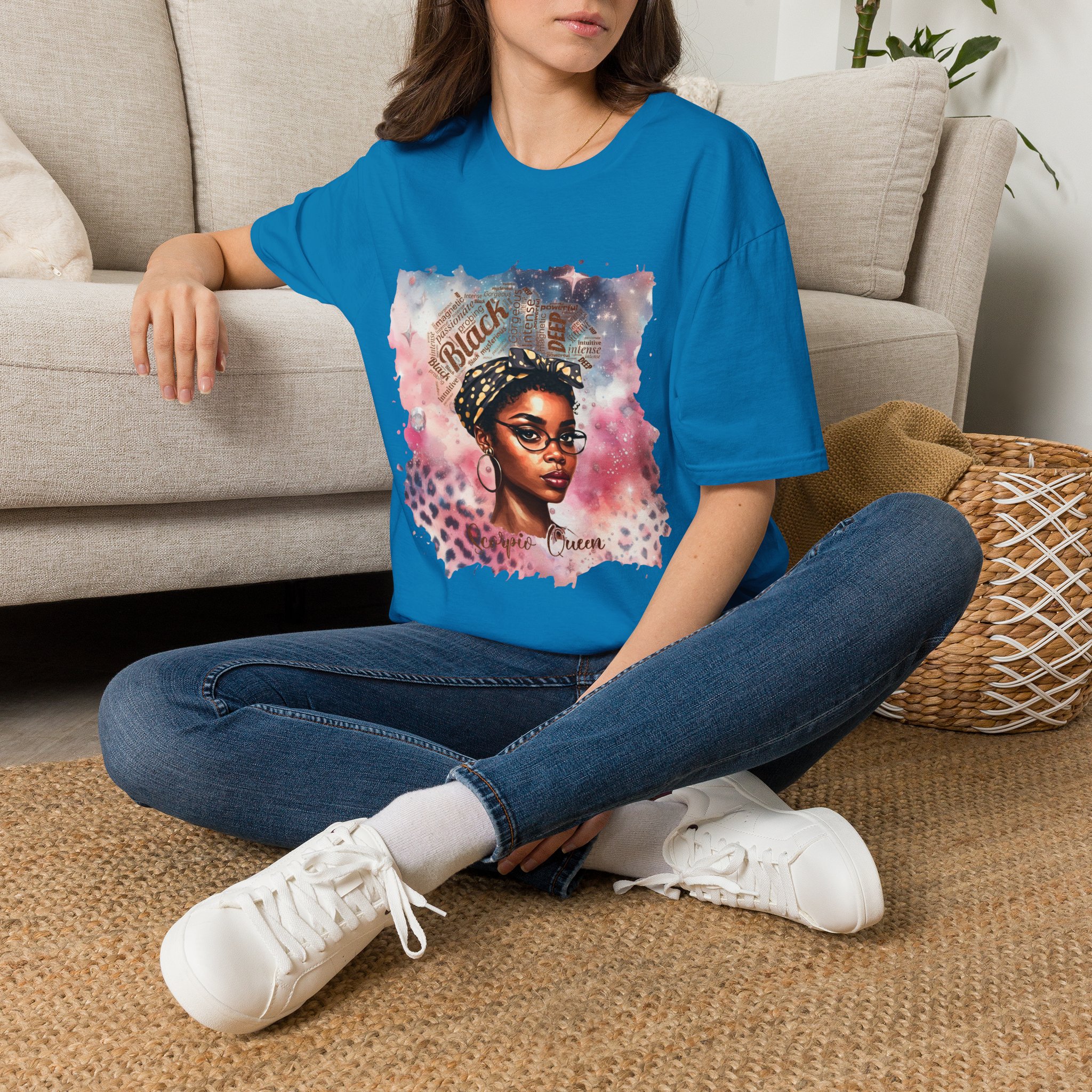T-Shirt — 'Black Scorpio Queen' Afrocentric Watercolor Portrait Tee - Image 60