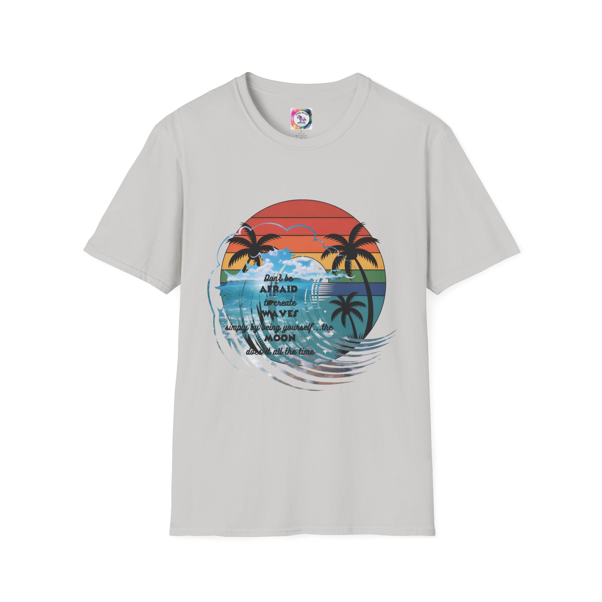 T-Shirt — Retro Sunset Palm Beach Tee with "Don't Be Afraid" Beach Quote - Image 19