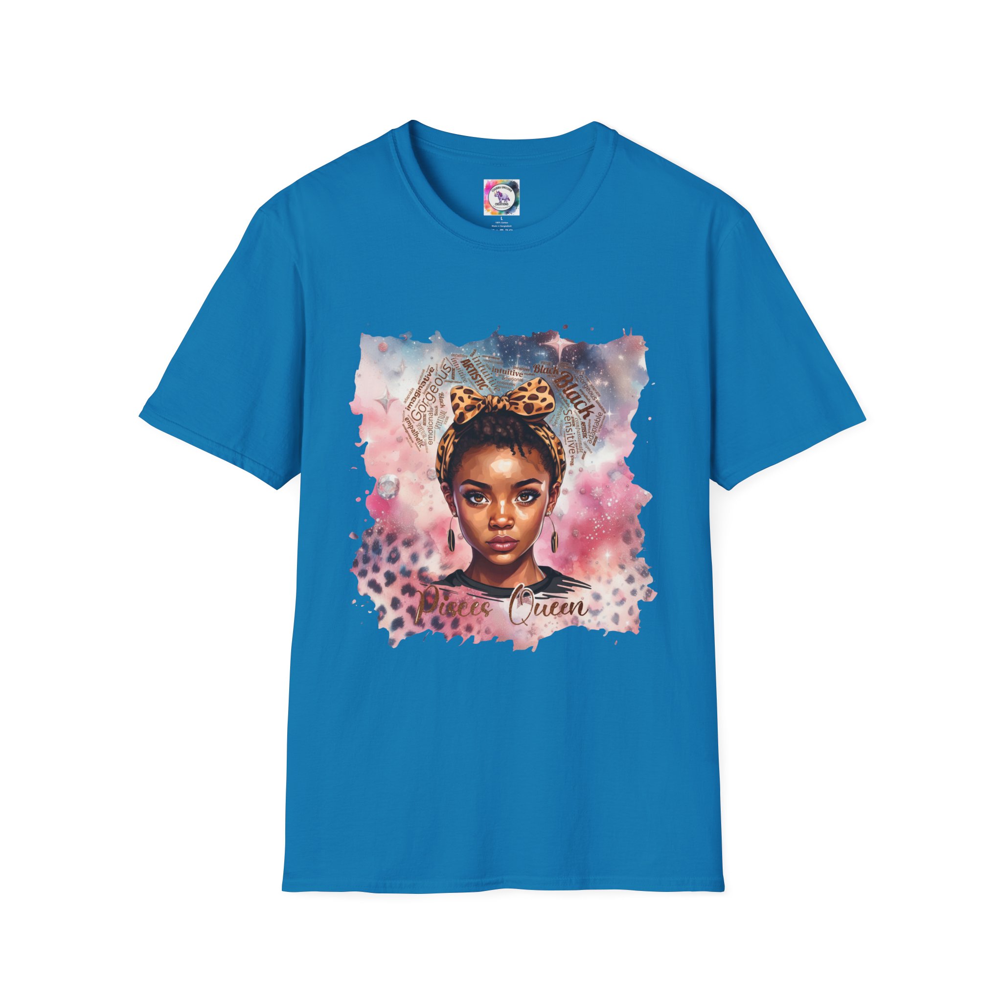 Pisces Queen Portrait T-Shirt — Leopard Headband Watercolor Glam Tee - Image 51