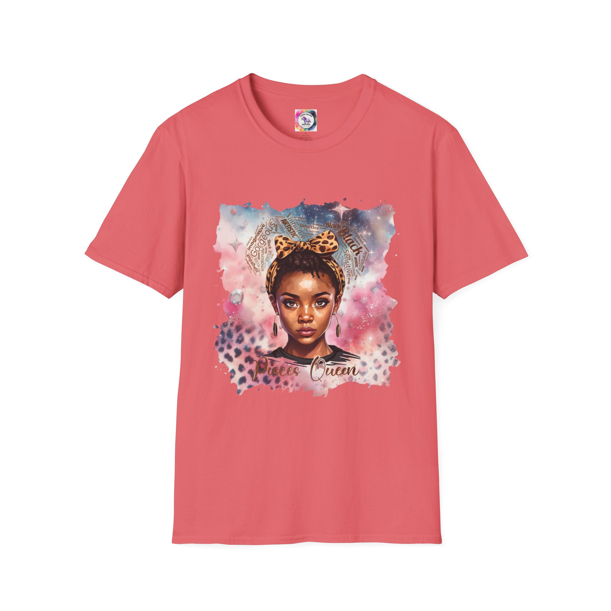 Pisces Queen Portrait T-Shirt — Leopard Headband Watercolor Glam Tee - Image 11