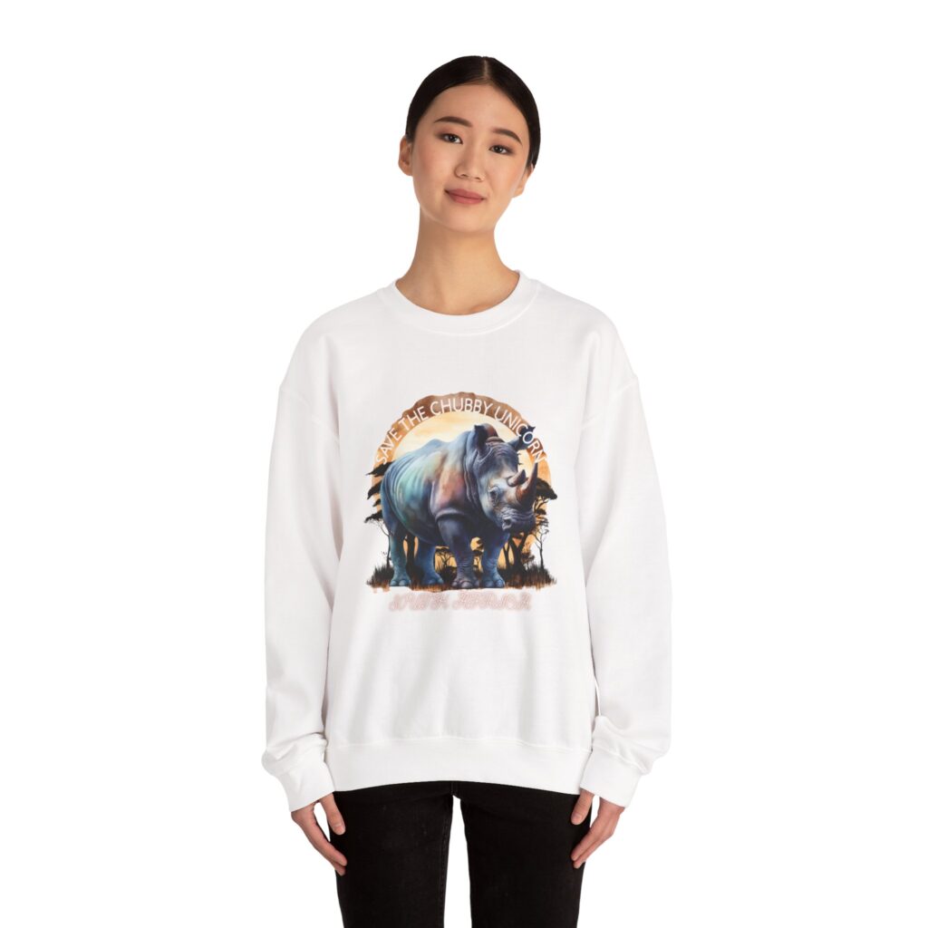 Rhino Love Crewneck Sweatshirt – Animal Lover Gift, Eco-Friendly Apparel, Nature Enthusiast Wear, Wildlife Sweatshirt, Casual Comfort