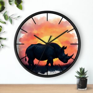 Rhino Silhouette Wall Clock — Sunset Safari Decorative Clock