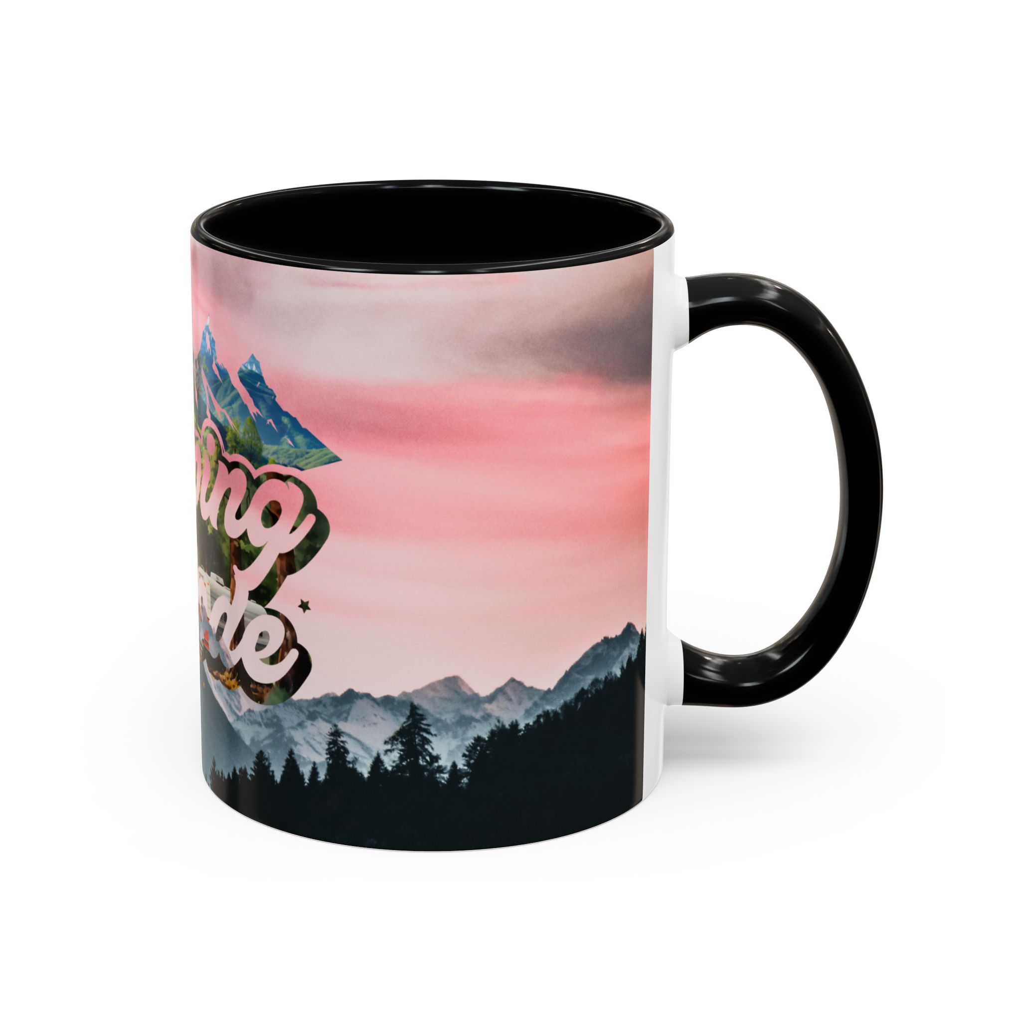 Camping Mode Coffee Mug — Pink Mountain Scenic Accent Mug (11/15oz) - Image 3