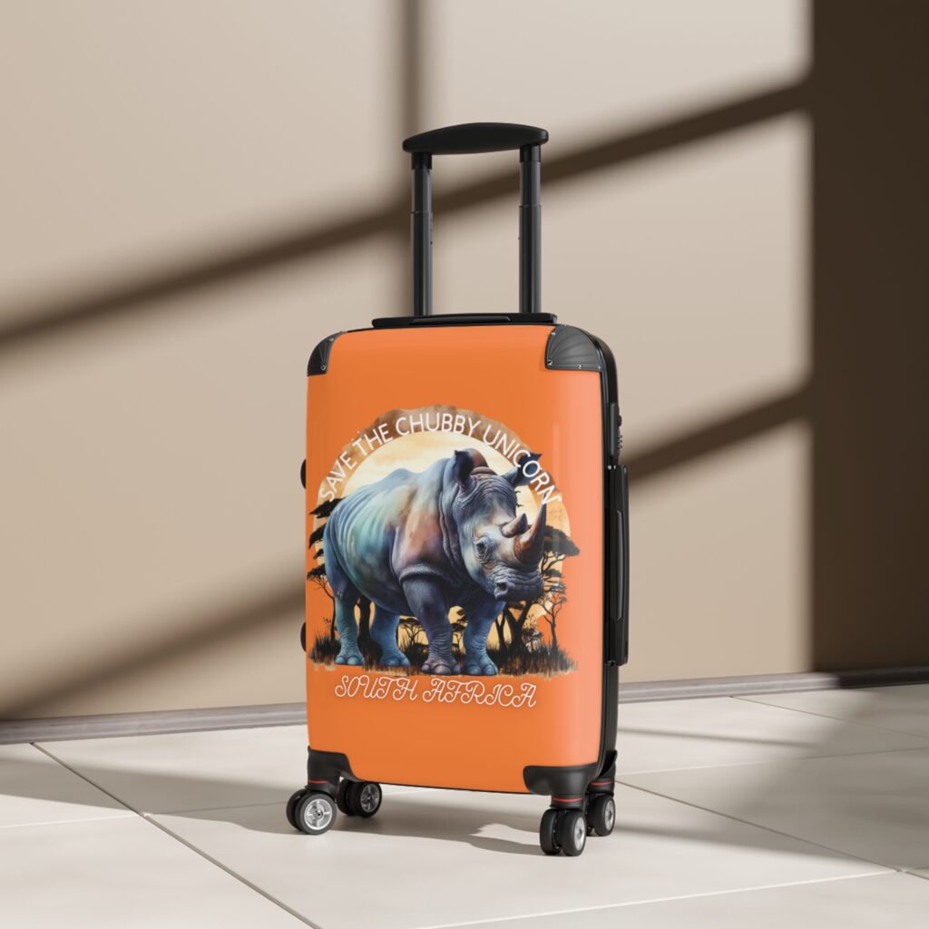 Rhino Art Suitcase, Travel Luggage for Animal Lovers, Cute Carry-On for Kids & Adults, Save the Chubby Unicorn, Eco-Friendly Travel Gear