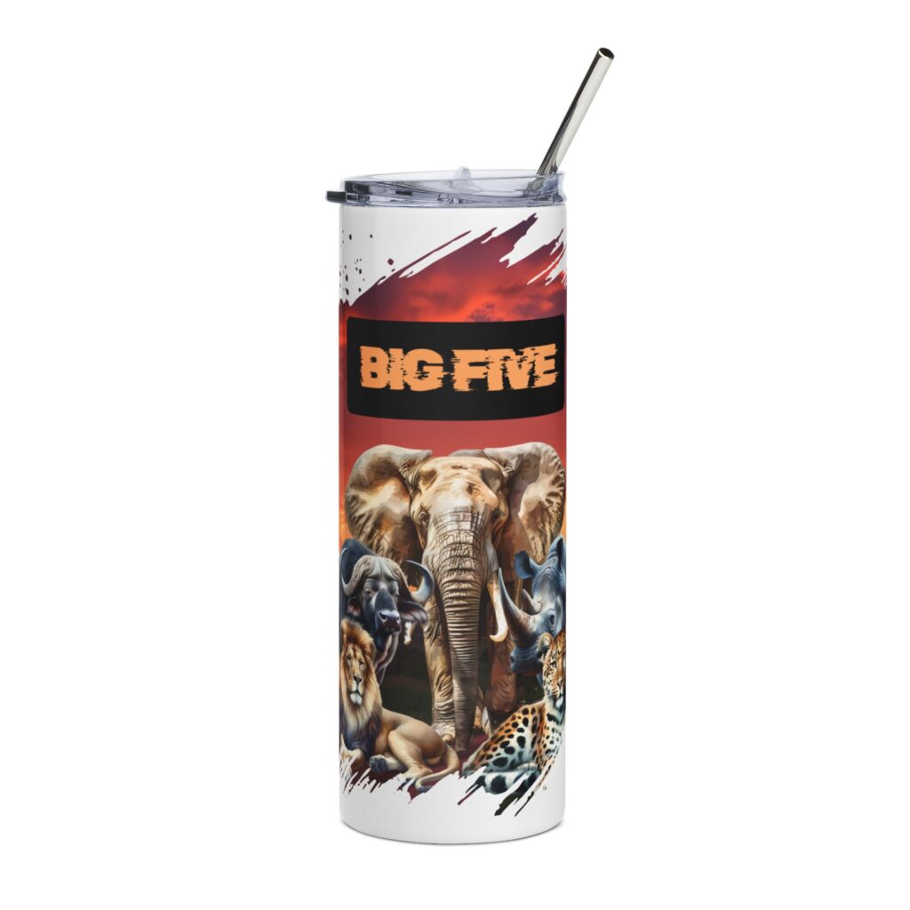 Big Five Wildlife Skinny Tumbler, 20oz Travel Mug, Eco-Friendly Drinkware, Gift for Animal Lovers, Safari Theme