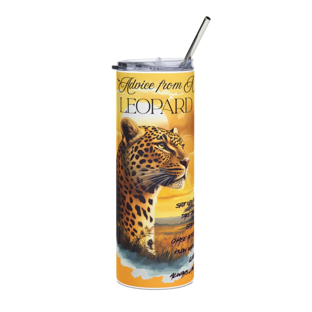 Leopard Print Skinny Tumbler, Stylish Travel Mug, Perfect for Animal Lovers, Birthday Gift, Eco-Friendly Straw Cup, Wildlife Decor