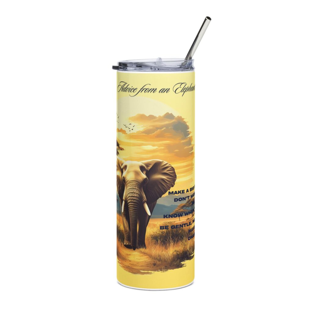 Elephant-Inspired Travel Tumbler with Straw, Eco-Friendly Drinkware, Safari Gift, Wildlife Lover's Mug, Perfect for Outdoors