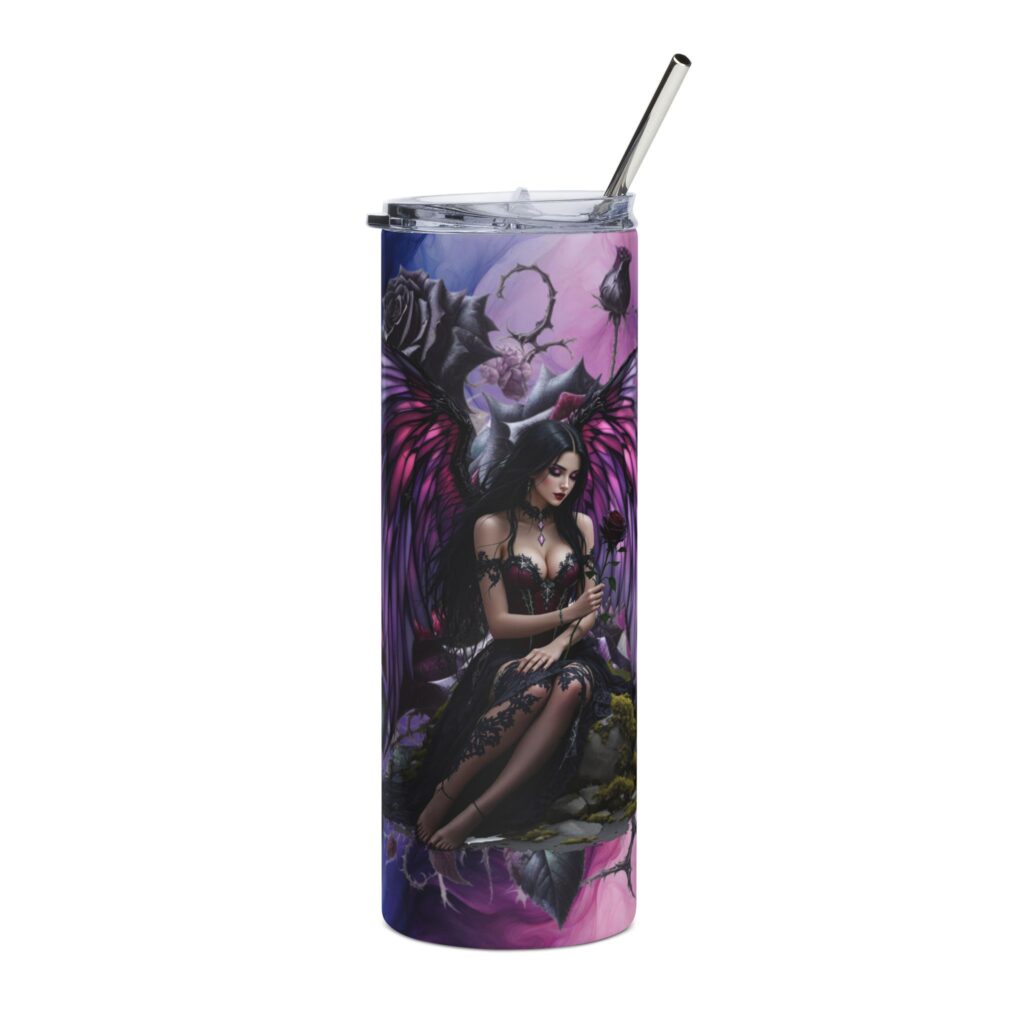 Gothic Fairy Skinny Tumbler with Straw, 20oz - Dark Fantasy Drinkware, Perfect for Halloween, Gothic Decor, Unique Gifts, Stylish Hydration